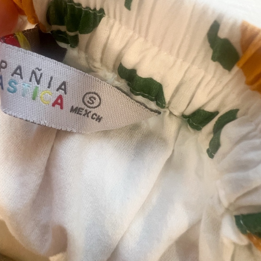 Midi floral/fruit Button-Down Skirt with elastic waistband White and Orange (S) - Picture 4 of 5